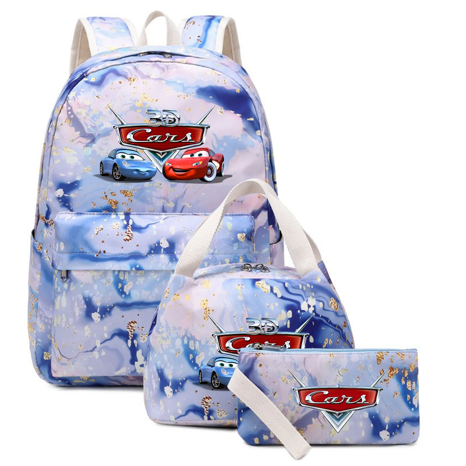 

3Pcs Pixar Cars McQueen Backpack Girl Kids Pen Lunch Bags Bookbag Women Teenagers Schoolbags Travel Laptop Backpack Sets