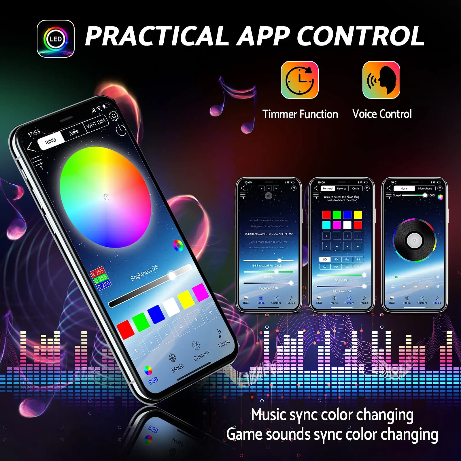 RGB مصباح ليد قطاع ل PS5 لعبة وحدة التحكم مزامنة الموسيقى 8 ألوان 400 تأثيرات أضواء حلقة لسوني بلاي ستيشن 5 وحدة التحكم الملحقات