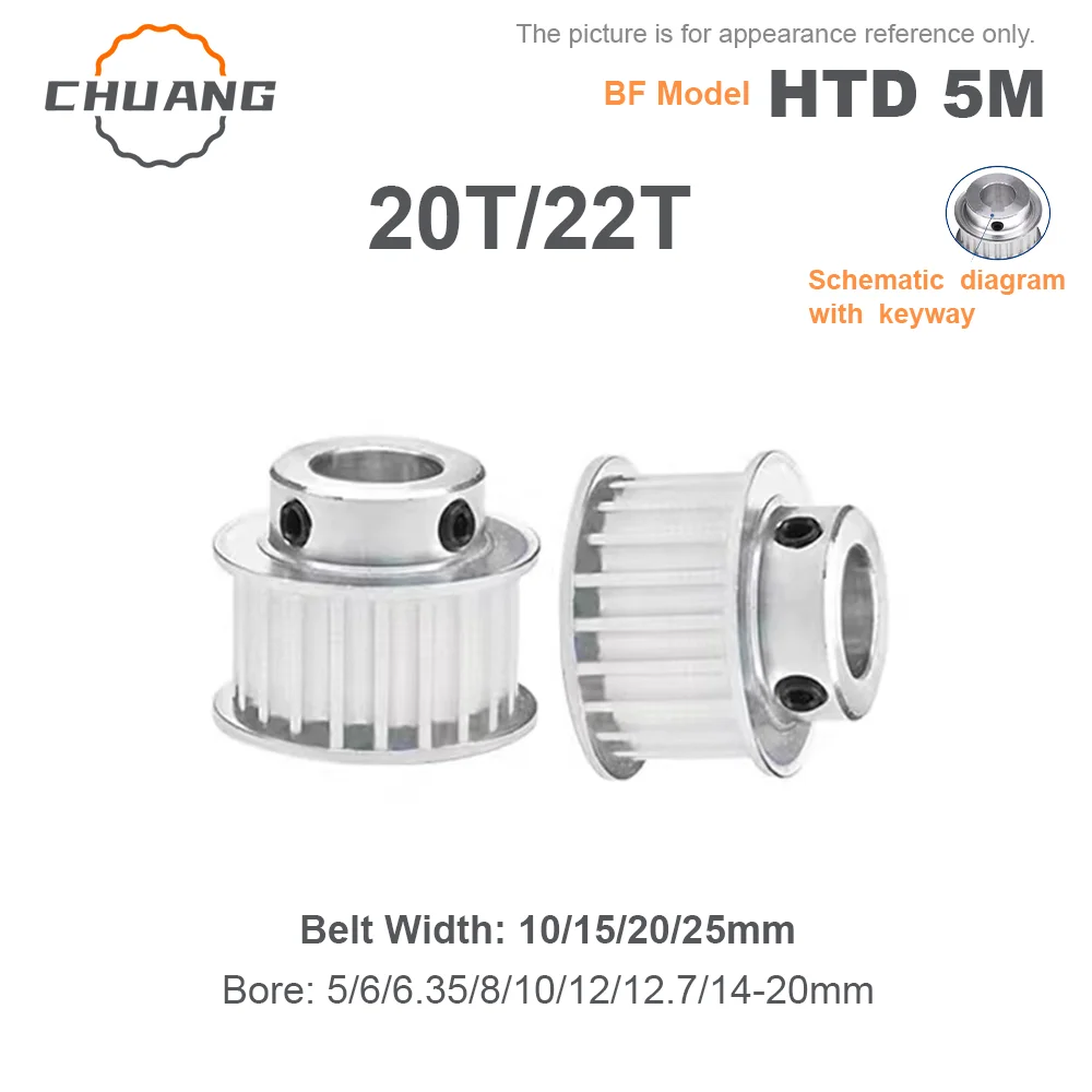 

HTD 5M Timing Belt Pulley BF-Type 20T 22Teeth Keyway Hole 5/6/6.35/8/10-20mm For 10/15/20/25mm Wide Belt HTD 5M 20T 22T