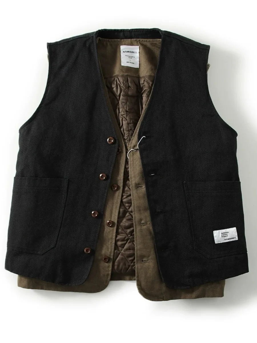 

Men's Casual Fce-Lined Vest Warm Cotton Svel Coat Autumn New Sle Button Decoration V-ne ket Design Regular Fit