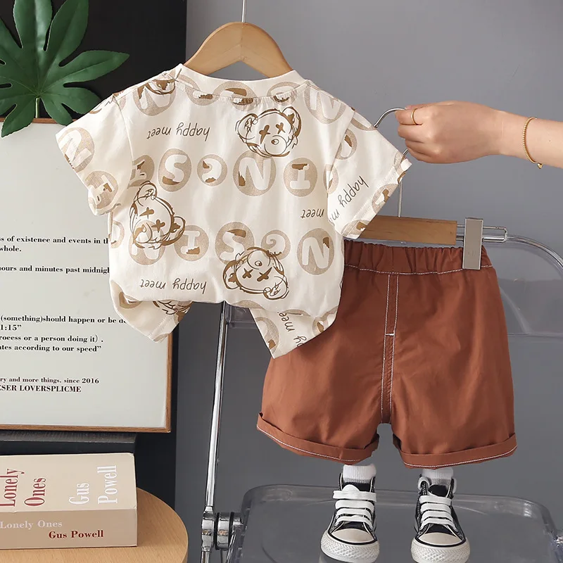Children's Clothing 2026 New Toddler Boys Outfit 0-5 Years Cartoon Pocket Short Sleeve T-shirts and Short 2 Piece Set Kids Suit