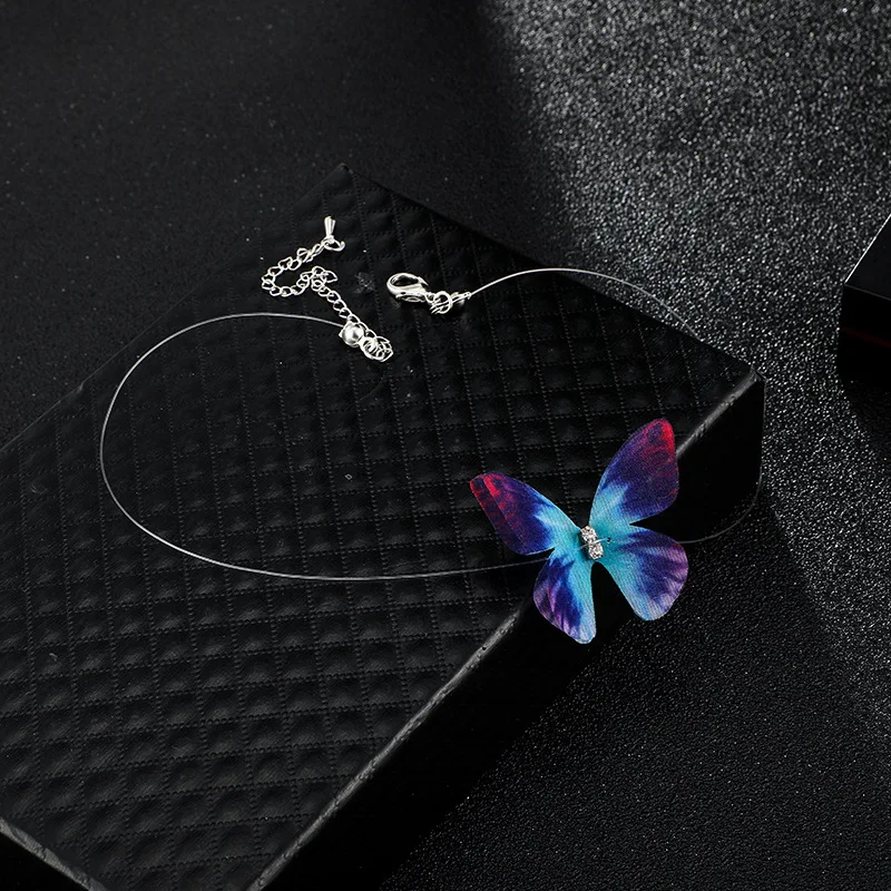 Simple Blue Simulation Butterfly Necklace For Women Boho Line Chain Choker Necklace Summer Beach Party Jewelry Trend Accessories