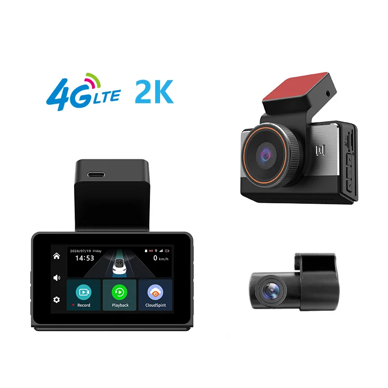 3Inch2K 4Gdashcam with dual lens record wifi gps tracking fit remote live video check on phone 12-24v power supply 4g car camera