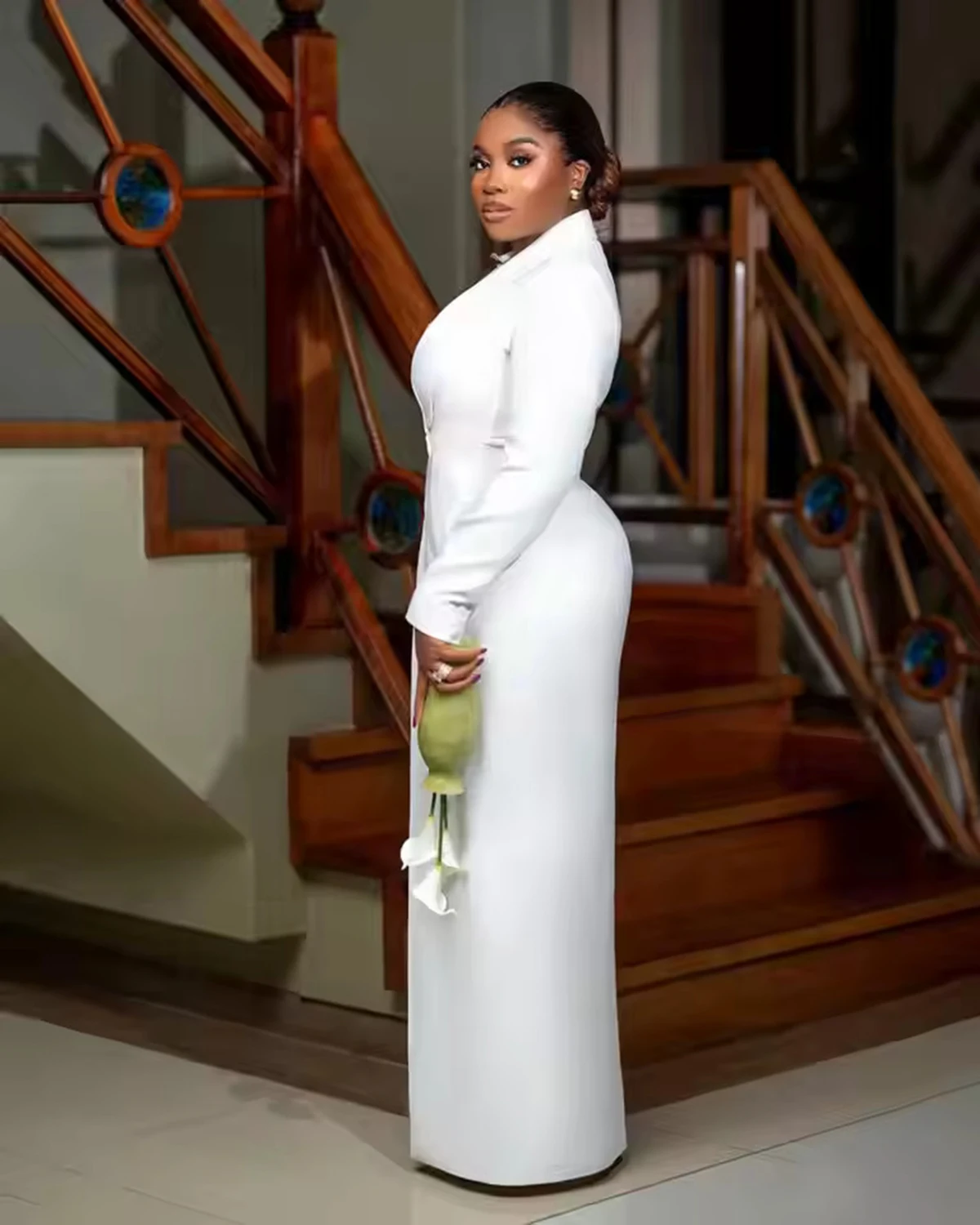 Elegante schede dames blazerjurk uit één stuk vloerlengte hoge split bruiloftsgastjurk op maat gemaakte formele feestuitloper