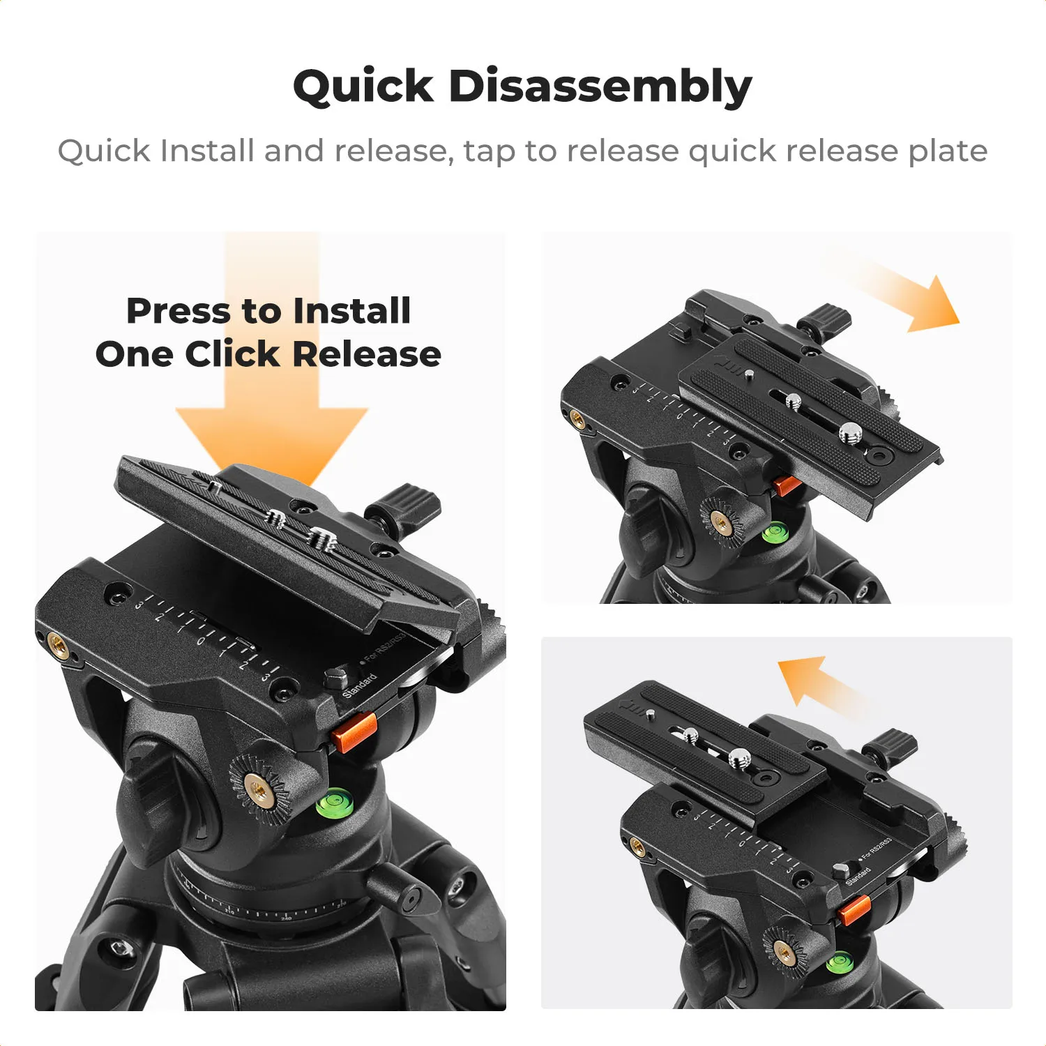 K&F CONCEPT Cabeça de fluido Cabeça de vídeo fluida leve e suave e estável Montagem na cabeça do tripé Carga máxima 17,6 lbs/8kg