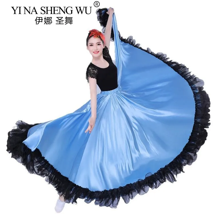 2025 New Blue Gypsy Woman Spanish Paso Doble Flamenco Skirt Smooth Big Swing Carnival Party Ballroom Belly Dance Costumes