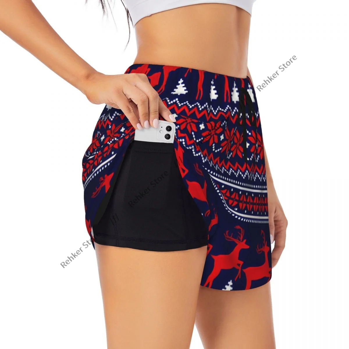 Damen-Yoga-Shorts, gestrickt, Pixel-Weihnachtsmuster, leicht, sportlich, schnell trocknend, atmungsaktiv, Outdoor-Laufshorts