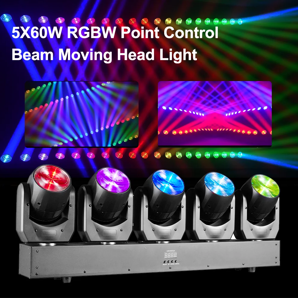 

5X60W RGBW Point Control Moving Head Light Beam DJ Stage Lights DMX512 Disco Party Club Bar Show wedding Stage Lighting Effect