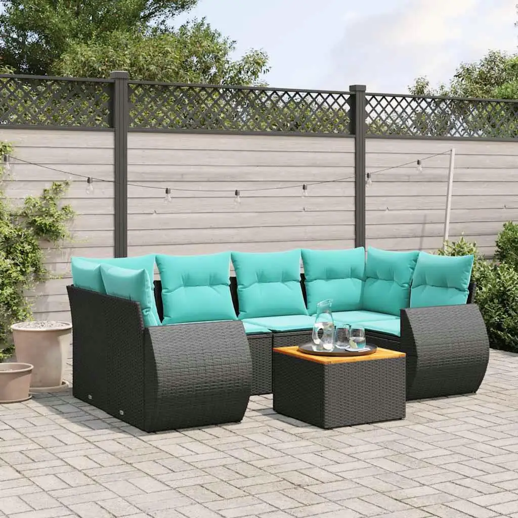 

7 Piece Outdoor Patio Furniture Set Black Rattan Sofa with Cushions for Garden Balcony and Yard Seating