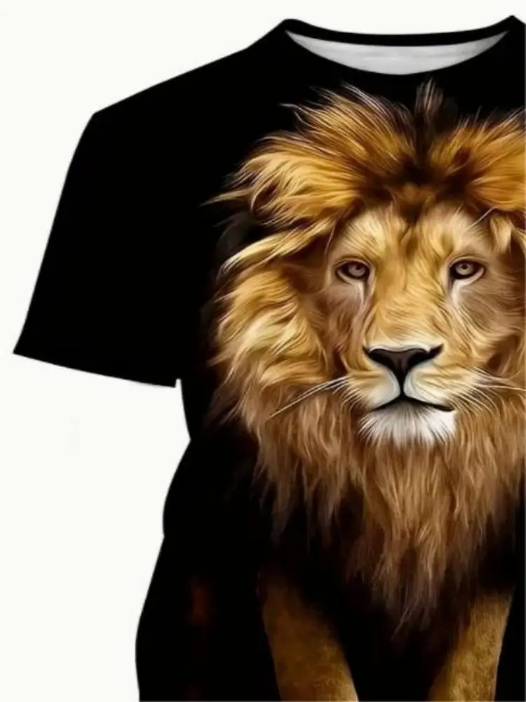 Men\'s Summer Fashion Casual 3D Printing Lion Pattern Trend Street Polyester Round Neck Short Sleeve T-shirt