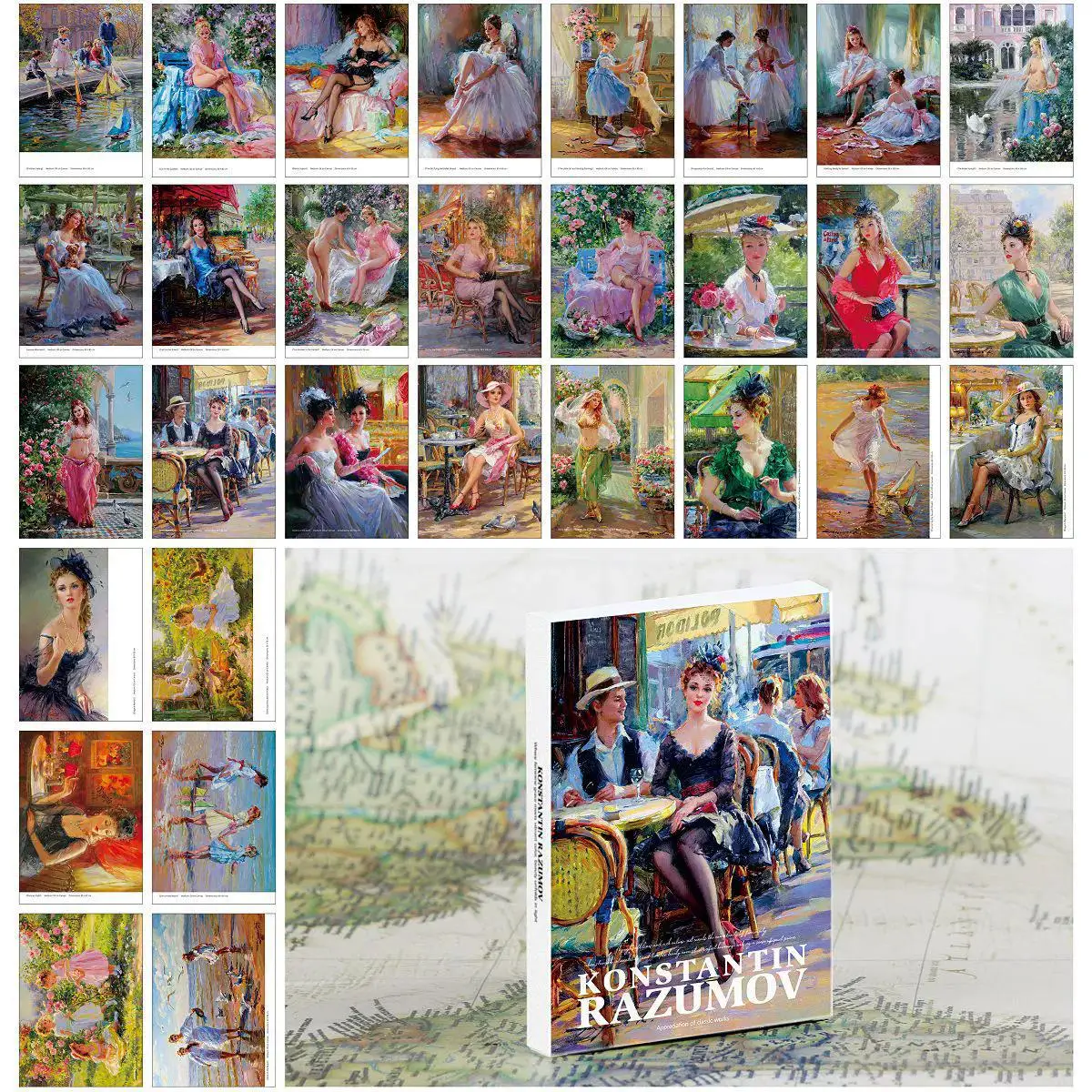 Konstantin Razumov Kunstpostkarten-Set 30 Blätter Russischer Maler Ölgemälde-Drucke Grußkarten für Heimdekoration