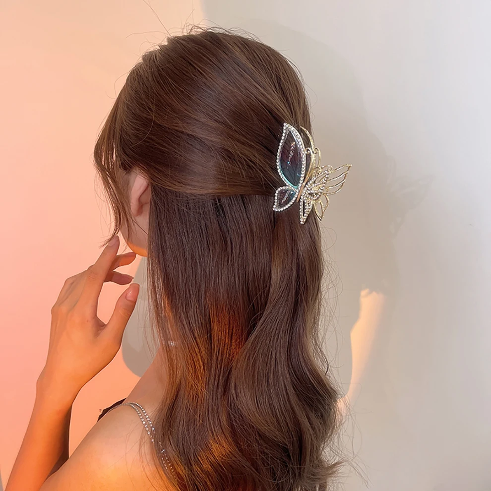 Simulation Butterfly Hair Clip For Women Fashion Rhinestone Metal Hair Claw Barrettes Hairpin Hair Accessories Headwear