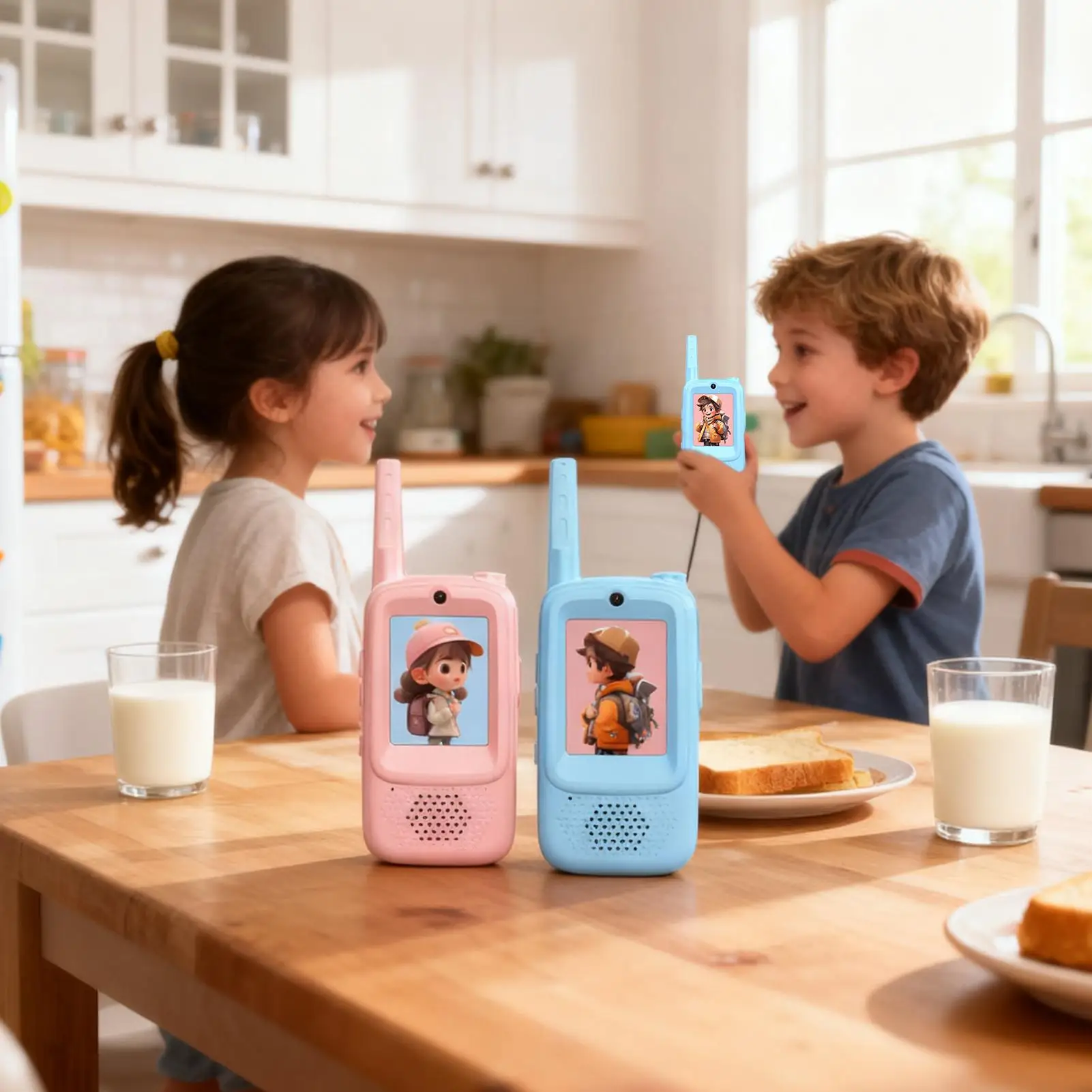 子供用ビデオウォーキートーキー2個セット HDスクリーン 4つのボイスチェンジャー搭載 ビデオウォーキートーキー 子供用双方向無線おもちゃ アウトドアキャンプハイキング用
