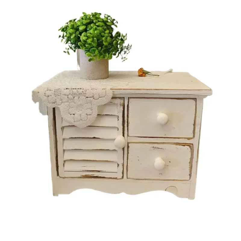Solid wood mini desktop retro and old multi-drawer storage cabinet home small chest cabinet