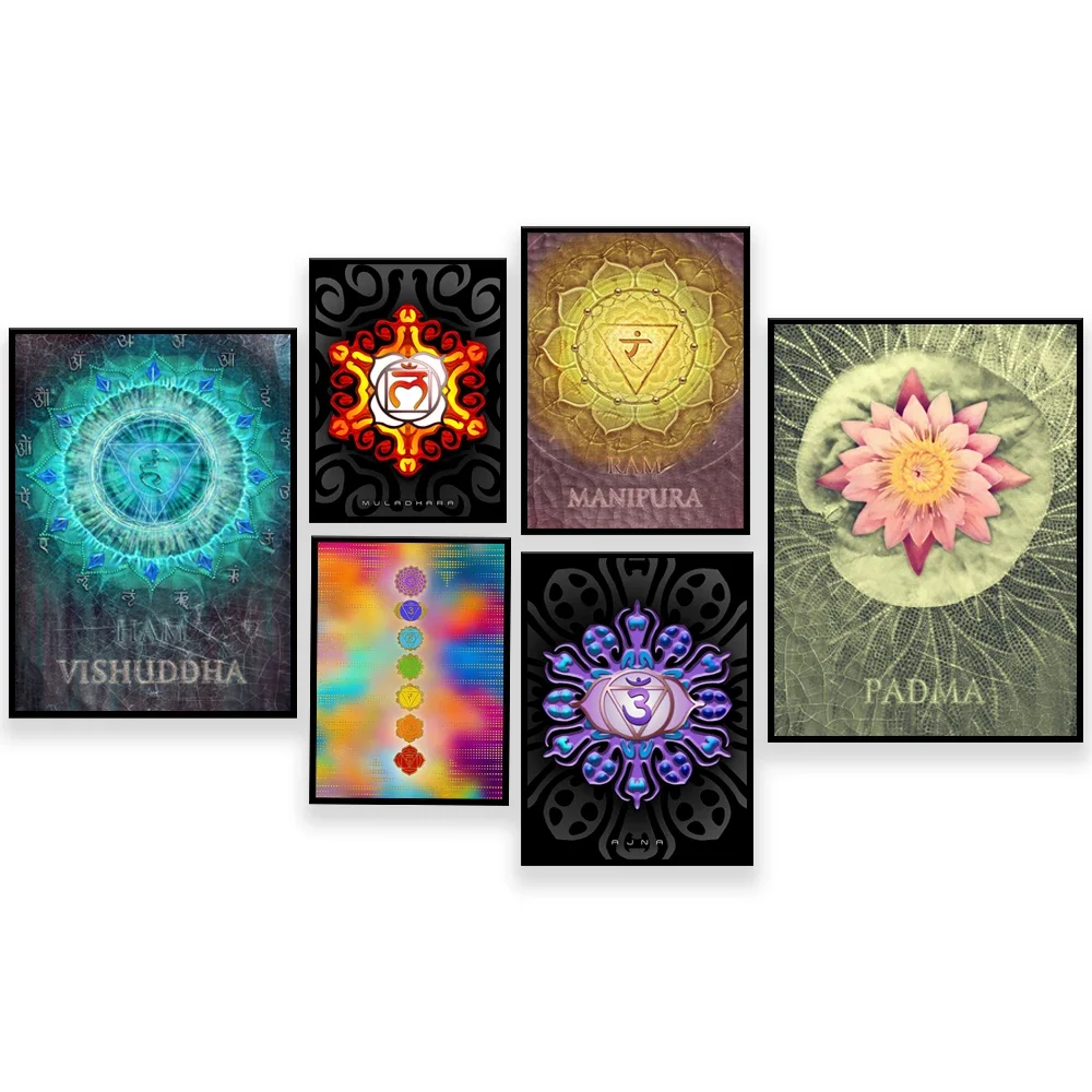 

7 Chakra Poster 7 Chakra Yoga Meditation Reiki Spiritual Art Print Wellness Om Yoga Om Symbol Art Canvas Painting Home Decor