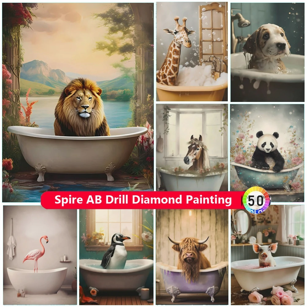 New Funny Bathroom Diy AB Diamond Painting Embroidery Humor Zebra Owl Lion Pig Dog Cat Cattle Art Cross Stitch Mosaic Home Decor