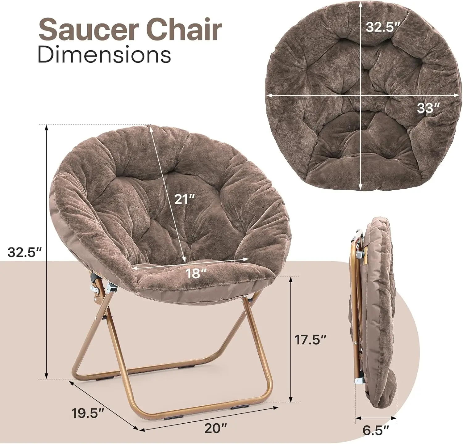 Foldable Oversized Moon Chair, Large Soft Lazy Cozy Comfortable Faux Fur Round Saucer Moon Chair for Teens and Adults,