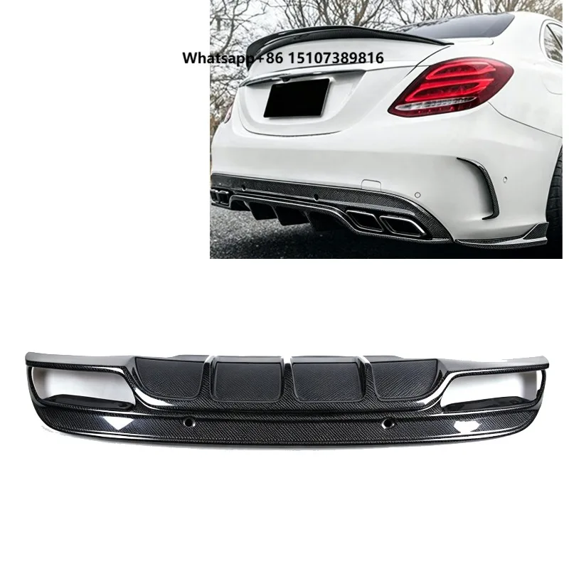 FD Style Glossy Carbon Fiber Rear Bumper Diffuser for Benz C Class W205 C63 Sport 4-Door 2015-2018 Car Model Body Kit