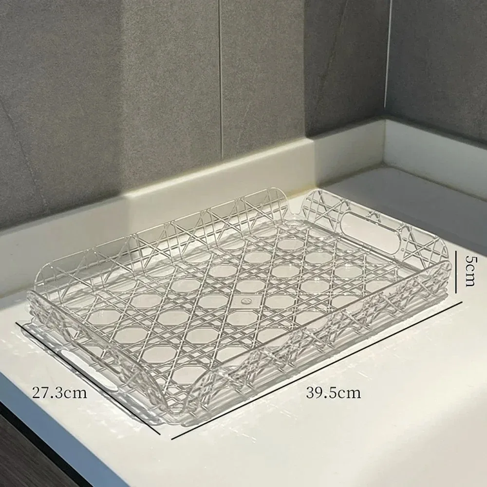 Bandeja de Almacenamiento Rectangular para el Hogar, Bandeja Transparente para Vasos de Agua, Bandeja para Té, Decoración de Hogar de Lujo Ligero, Bandeja Organizadora