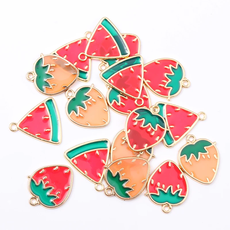 10 PCS Cute Watermelon Strawberry Acrylic Charms Cartoon Fruits For Making Necklace Handmade DIY Jewelry Findings