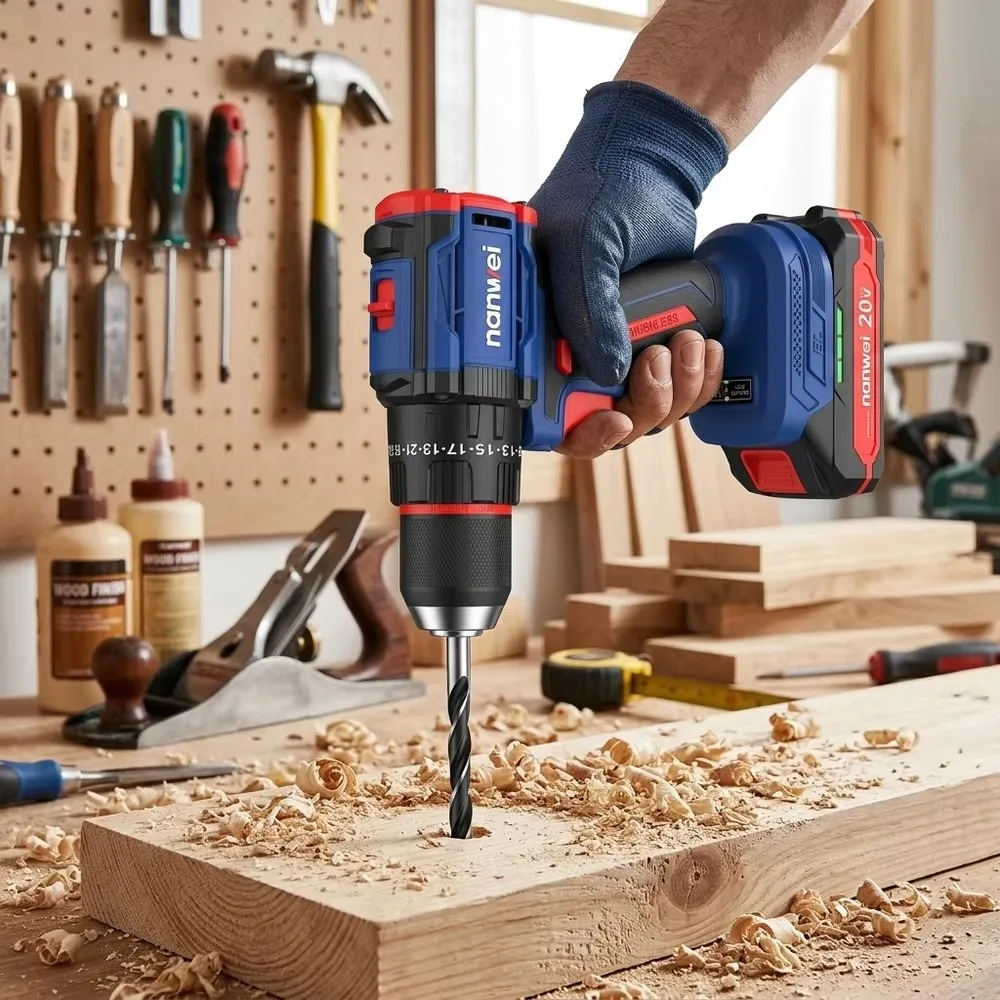 20V 4.0Ah Cordless Brushless Drill 13mm Dual-Speed Electric Impact Driver Power Tool for Home DIY