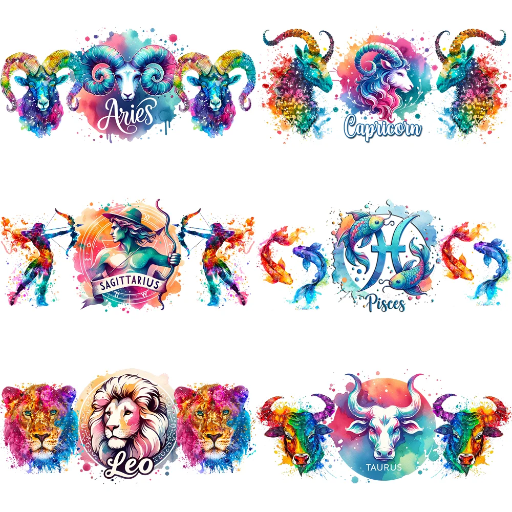 12 Zodiac Signs Themed Designs 16oz Cup UV DTF Wrap Self-Adhesive 3D Transfer Sticker Decals Leo Gemini Pattern Cup Wraps