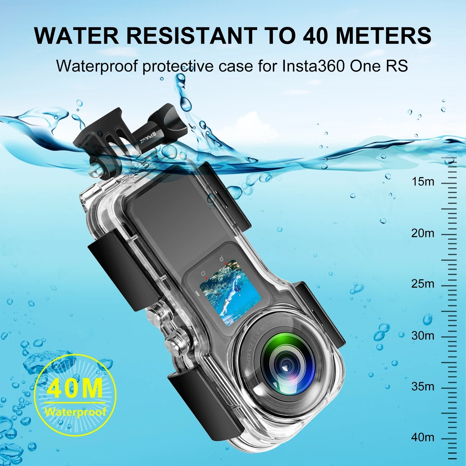 PULUZ For Insta360 One RS 1-Inch 360 Edition 40m Underwater Waterproof Housing Case Cover for Insta360 Sport Action Cameras
