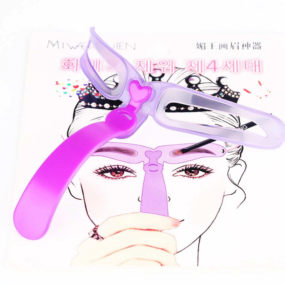 Rosa/lila Augenbrauenformungsvorlage, 4-in-1, wiederverwendbares Augenbrauenformer-Schablonen-Set für Frauen, Augenbrauen-Make-up-Zubehör, Beauty-Tool
