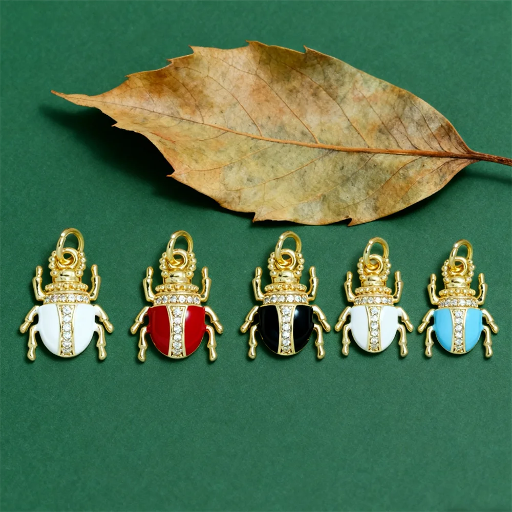 

5Pcs Pendants Brass Enamel Beetle Charms Zircon Sparkling Insect for DIY Jewelry Necklace Bracelet Making Accessories Women Men