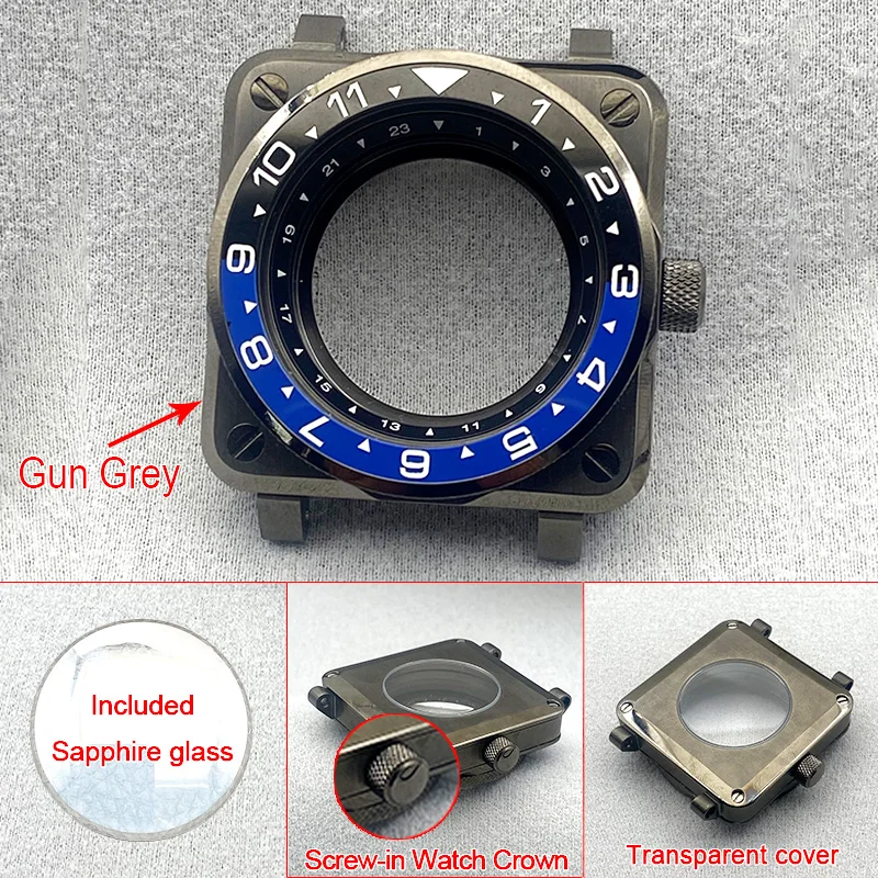 

42 мм Mod Gun Grey SKX007 Квадратный корпус для часов Подходит для механизма 7S 4R NH35 NH36 Прозрачная нижняя задняя крышка SKX007 SRPD Замените корпус