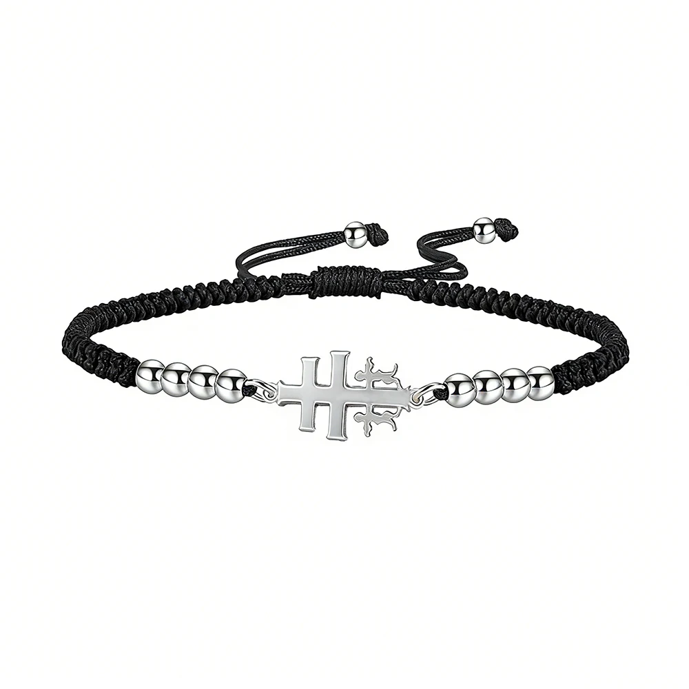 Pulsera Cruz Caravaca HIPEE, Pulsera Amuleto de Acero Inoxidable para Mujeres y Hombres, Joyería Católica, Regalo