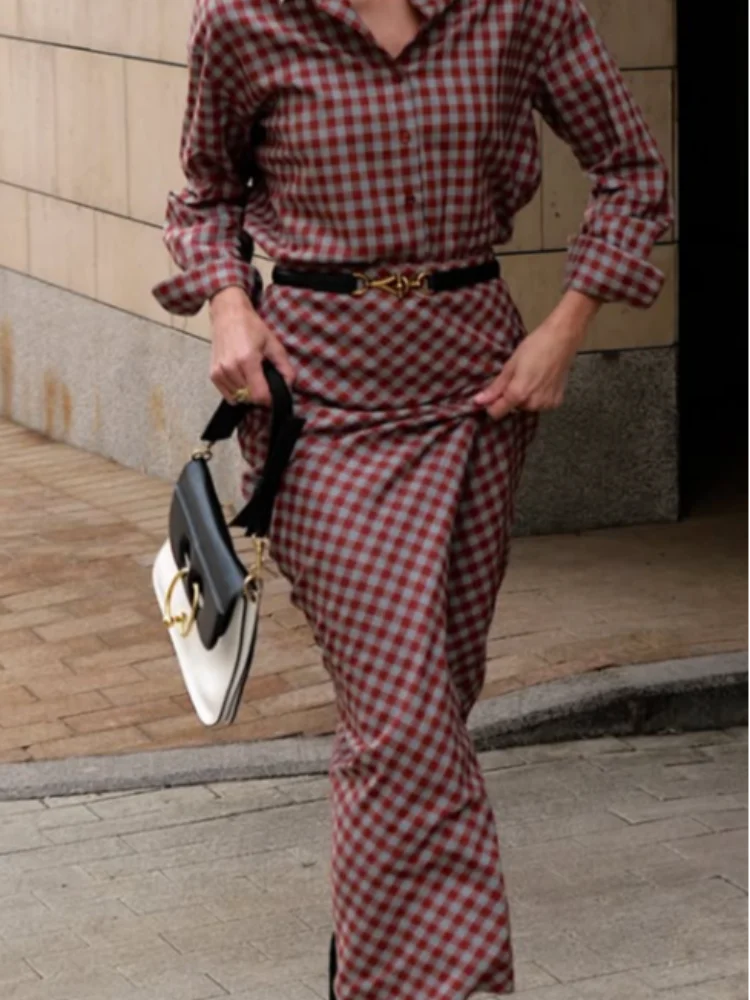 Falda larga de cola de pez a cuadros Retro para mujer, faldas largas elegantes de cintura alta, ajustadas y versátiles, ropa para ir al trabajo diario para primavera y otoño 2026