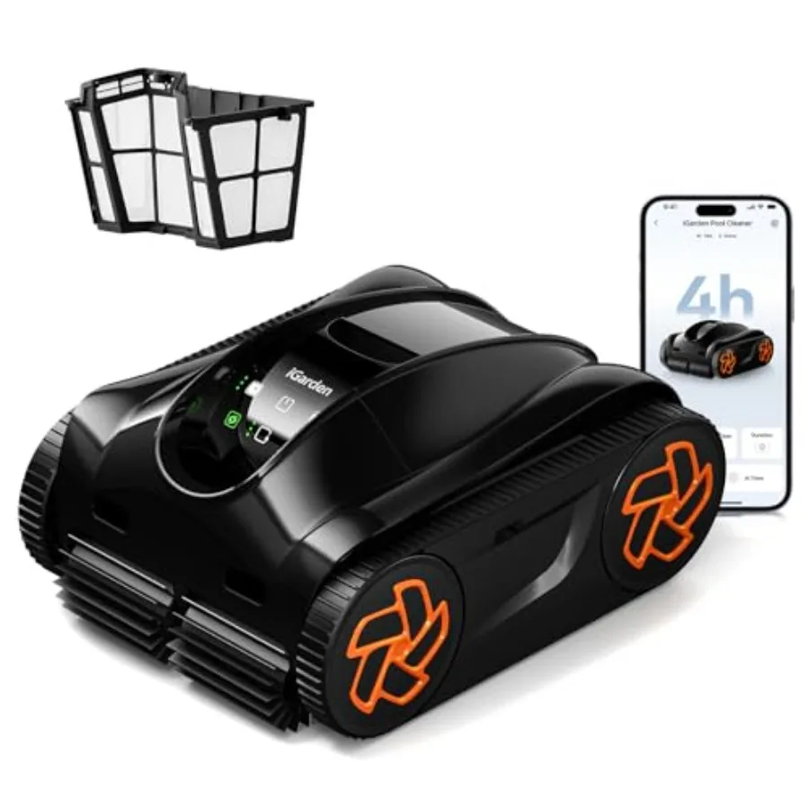 K Series cordless pool cleaner for above/inground pools, ABS plastic body, black color, 4H runtime and 22, 000 LPH suction powe