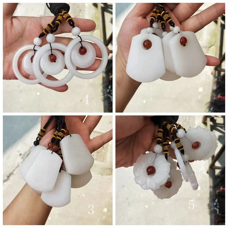 Natural Gold Silk Pendant Tianshan Quartzite White Peace Jade Ring Wushi Plate