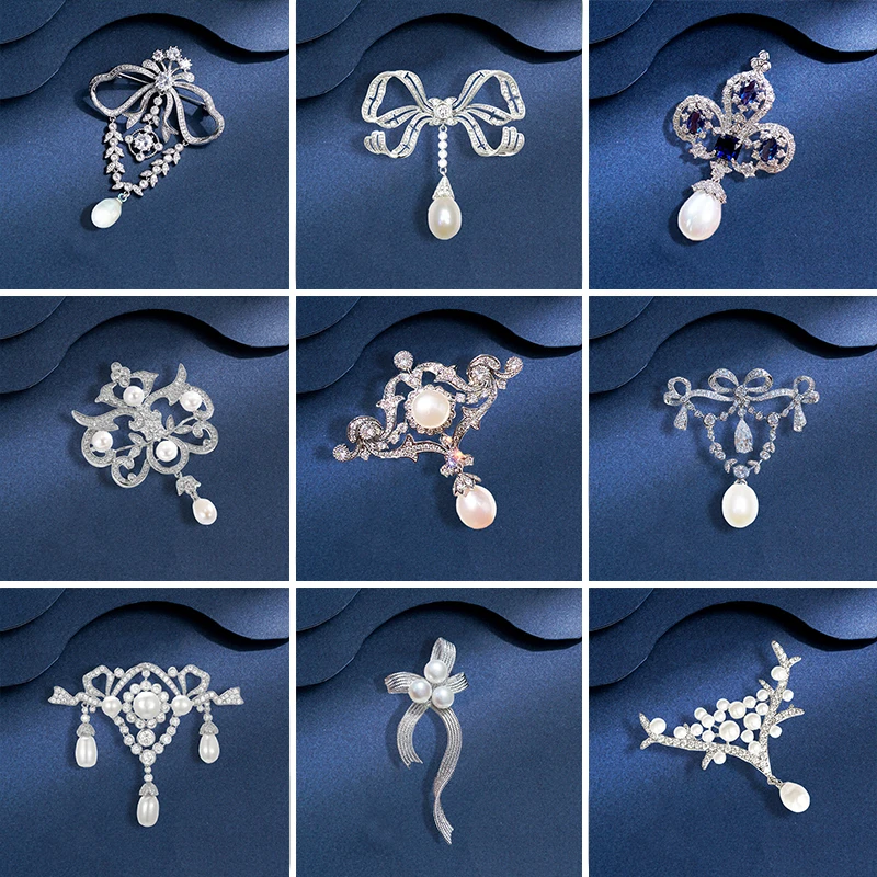 Vintage Palace style Freshwater Pearl Tassel Brooches Pins for Men's and Women's Geometry Bowknot Corsage Suit Coat Accessories