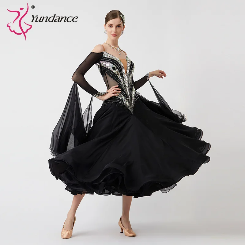 B-23155 New Women Modern Dance Rhinestone Color Diversity Dress Ballroom National Standard Waltz Competition Performance