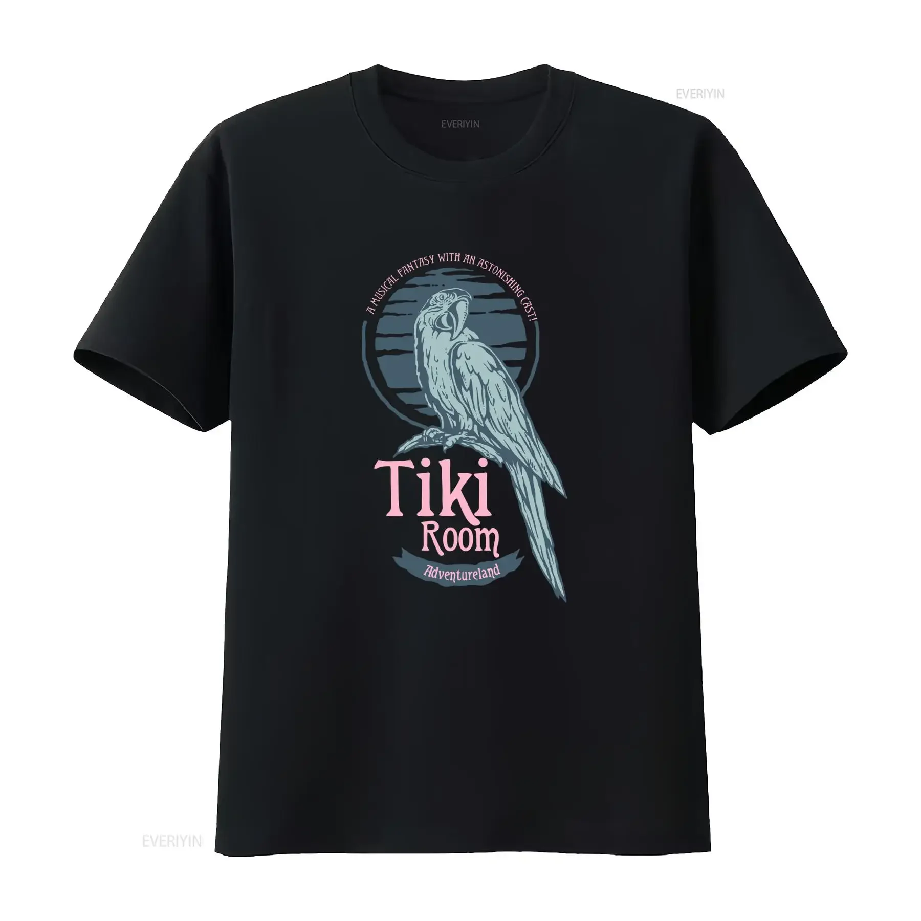 Vintage Tiki Room Adventureland Macaw Parrot Print Casual T Shirt vintage Washed Stretched Slightly Top For Everyday Wear