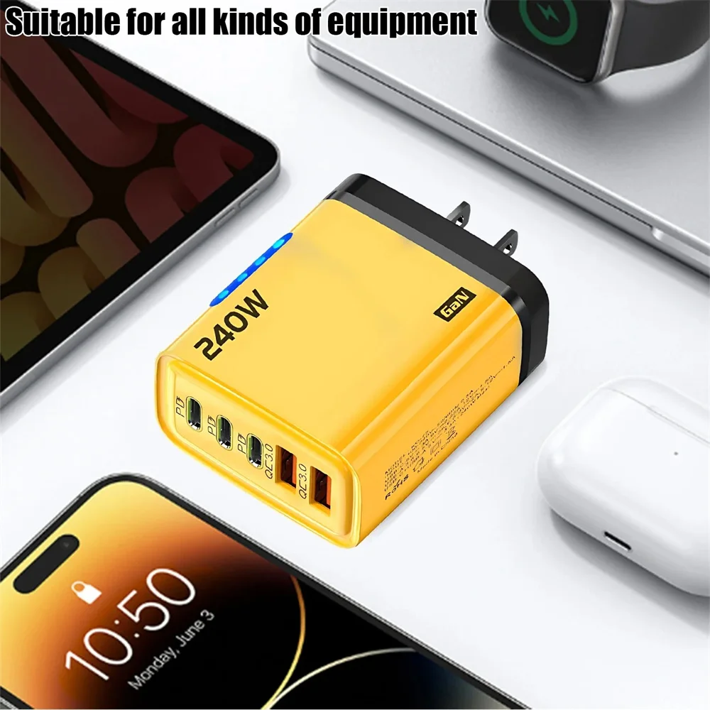 240W Multi-port USB Fast Charger 5 in 1 GaN Desktop Phone Charger USB C Charger Quick Charge Adapter For iPhone Samsung Huawei image 4