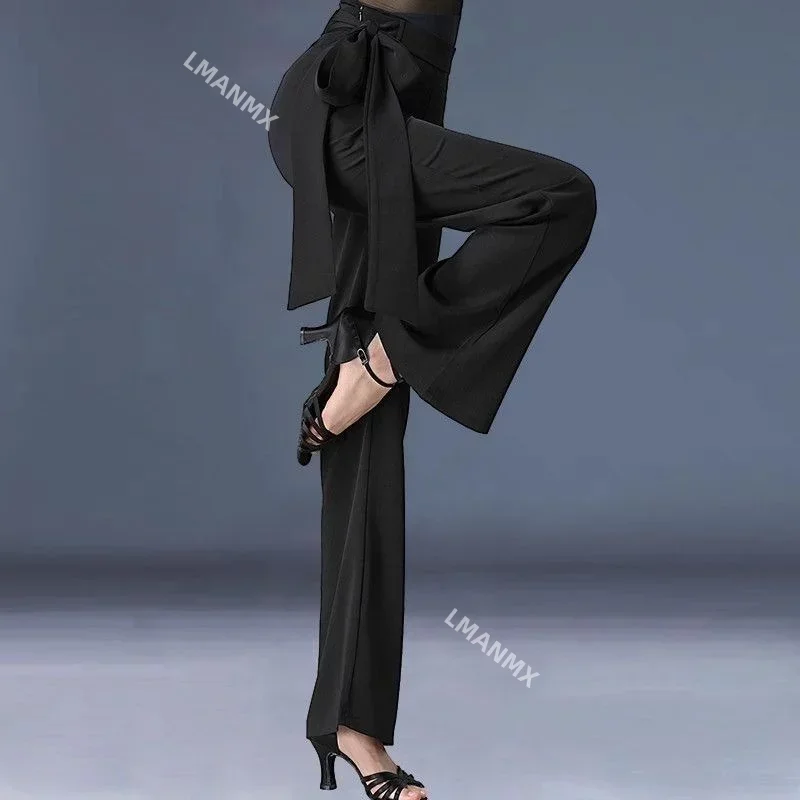 New Latin Dance Pants Women High Waist Dance Pants Clothes Modern Friendship Dancing Pants Straight Wide Leg