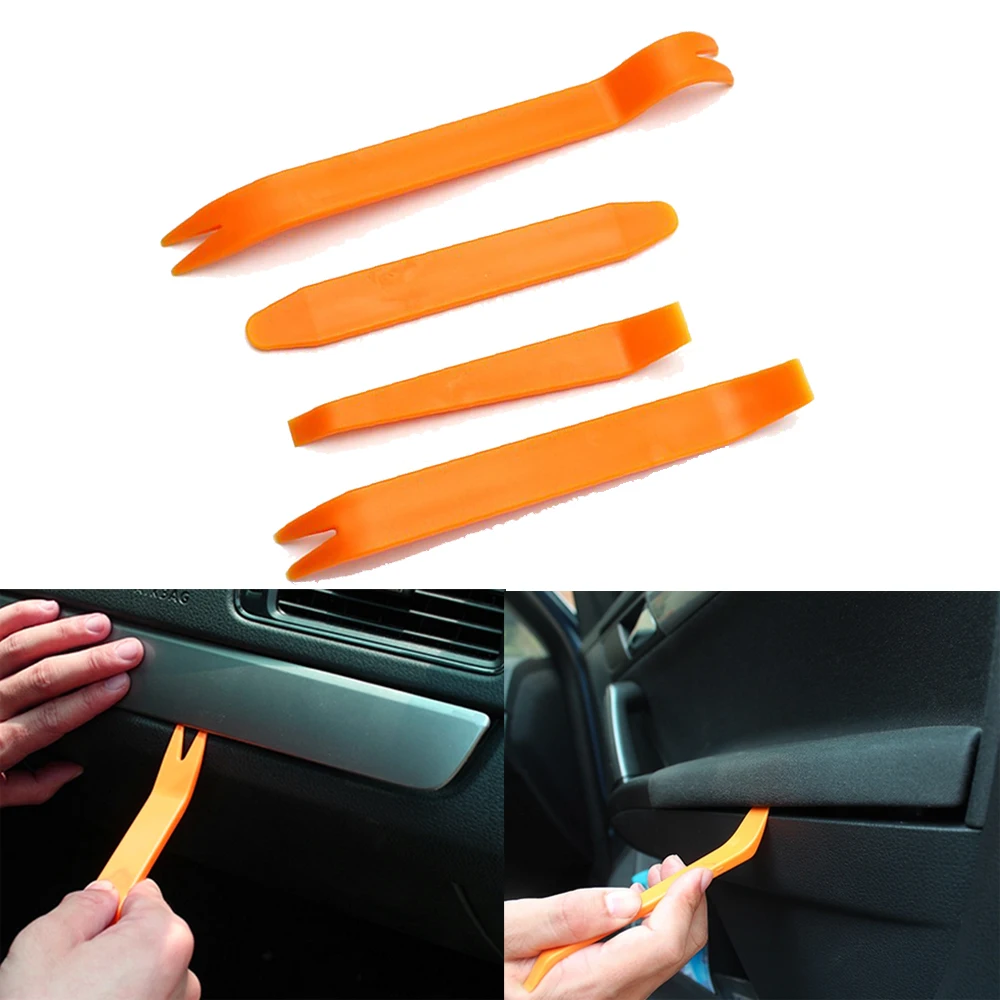 

4pcs Auto Door Clip Trim Instrument Cluster Tweezer Dashboard Radio Audio Refit Set Removal Tools Vent Clean Kit Car Accessories