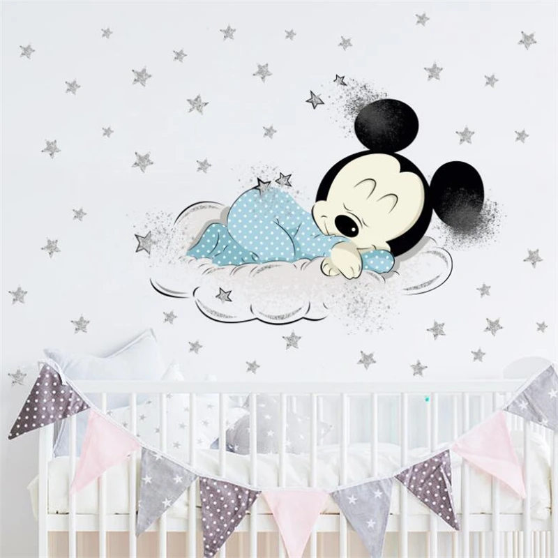 Cartoon Mickey Minnie Mouse Baby Home Wall Stickers Children\'s Room Wallpapers Princess Room Stickers Anime Posters Gifts