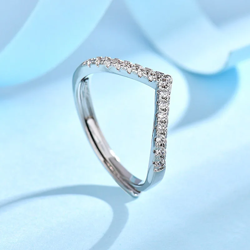 

1.8mm V Shape Letter Silver S925 Moissanite Ring Trendy Simulated D VVS Moissanite half Eternity Ring Bands Engagement Gift