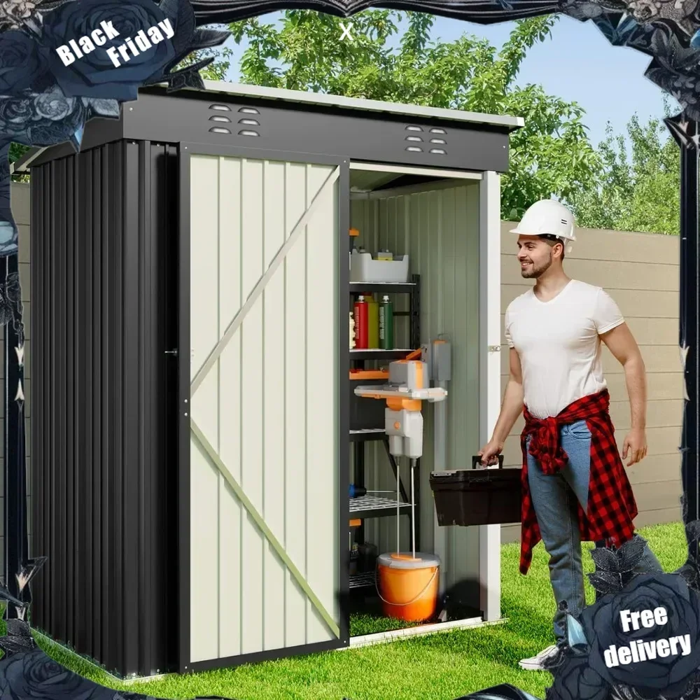 

5 'x 3'Outdoor Storage Shed with Singe Lockable Door,Galvanized Metal Shed with Air Vent Suitable for The Garden-Dark Gray