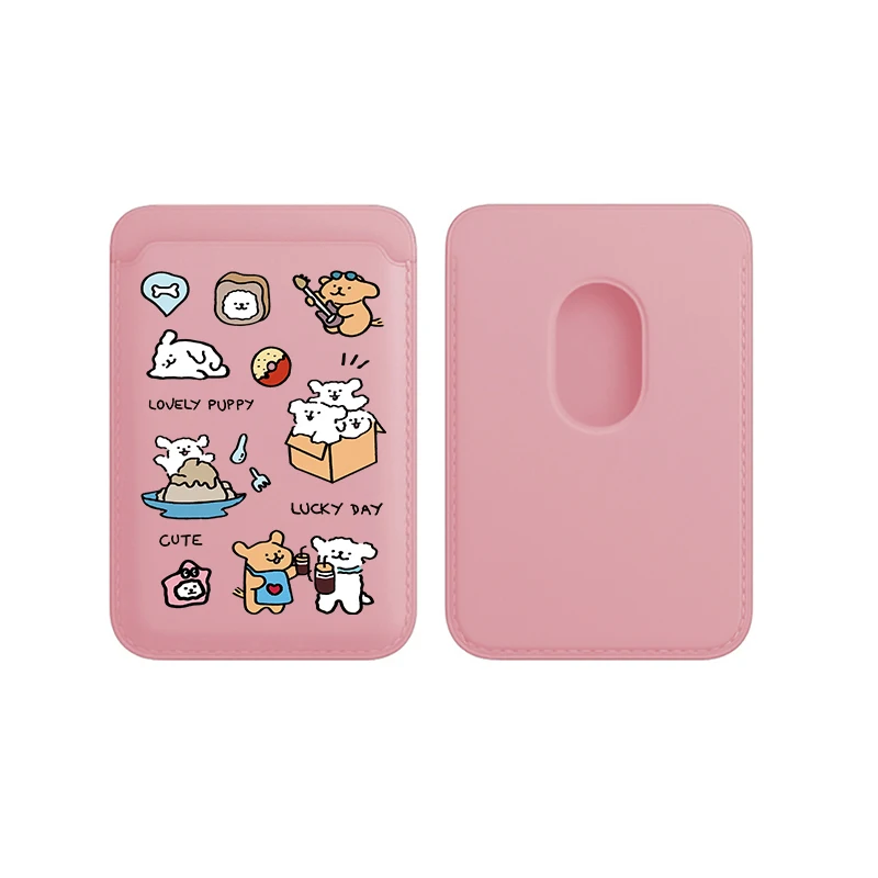 Cute line Dog Upgrade Magnetic PU Leather Wallet Case For MagSafe iPhone13 14 12 15 16Pro animal puppy Card Bag Holder Cover