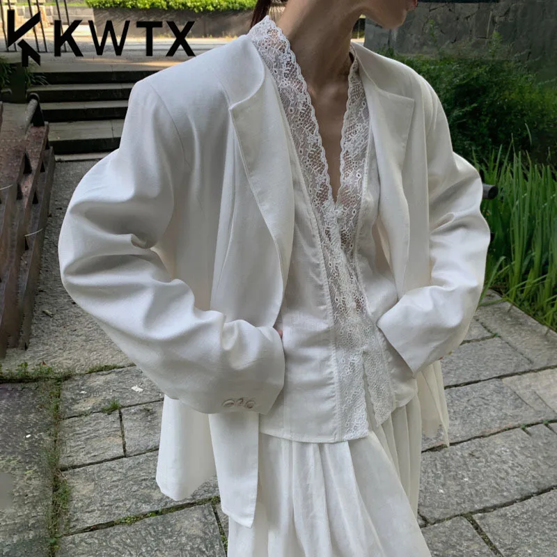 

KWTX Designer Spring Summer 2025 Tencel Linen Blazer Solid Color Relaxed Fit Round Neck Trendy Elegant Minimalist Casual Chic