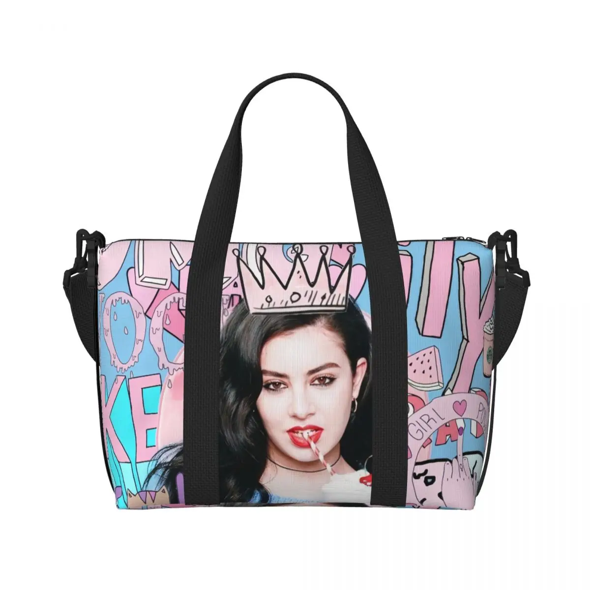 Custom C-Charli XCX Groceries Shopping Tote Bags Women Large Capacity British Singer Beach Gym Travel Bags