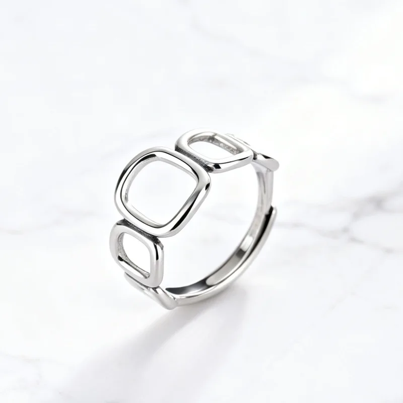 925 Sterling Silver Ellipse Geometry Hollow-out Opening Rings for Women Couple Party Fine Jewelry Birthday Gift Jewellery