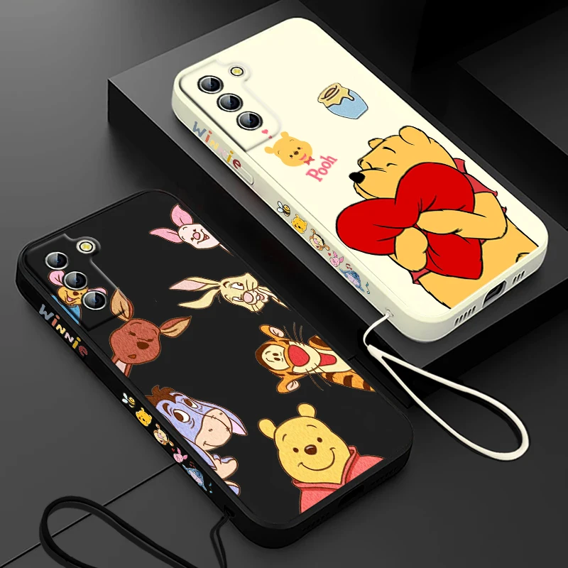 

Cute Pooh Bear Disney For Samsung Galaxy S24 S23 S22 S21 S20 Pro FE Plus Ultra Liquid Left Rope Phone Case 5G Cover