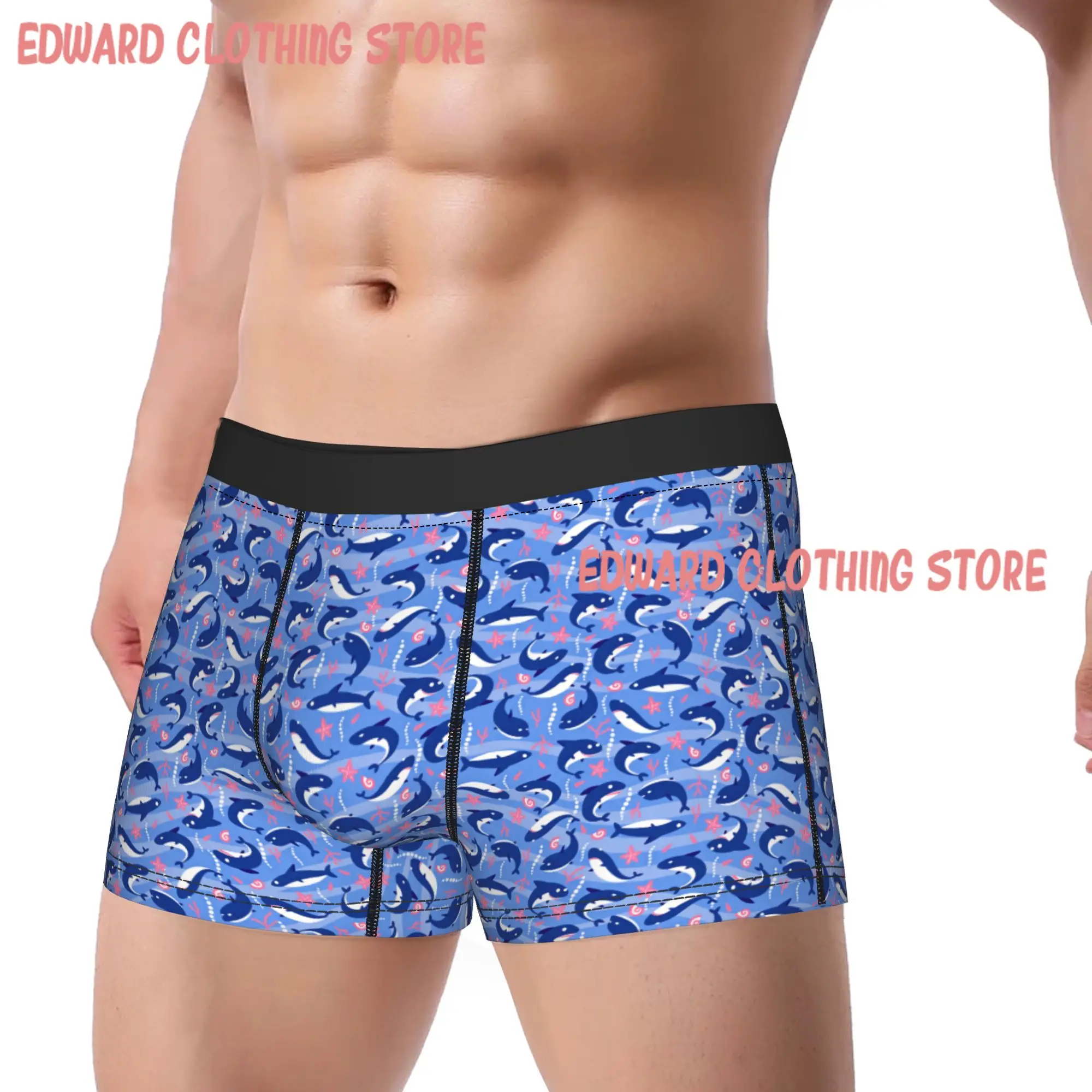 Seamless pattern with cute sharks Underwear  Men's Panties Printed Breathable Boxer Shorts High Quality Boxer Brief Big Size 2XL