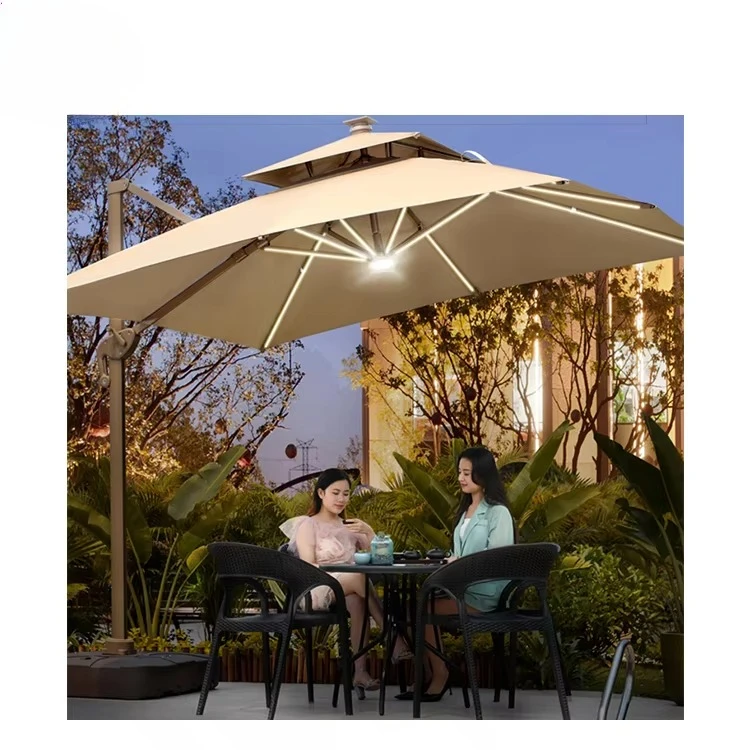 الأبيض الألومنيوم الشاطئ في الهواء الطلق مظلة مزدوجة مظلة ناتئ حديقة المظلة أثاث خارجي #2